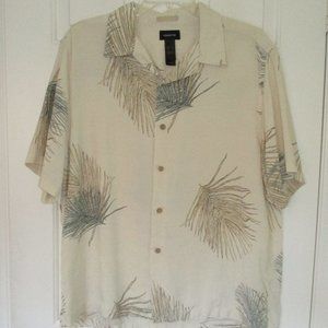 Claiborne Mens S/S Ivory Silk Floral Hawaiian Casual Shirt - Size XL